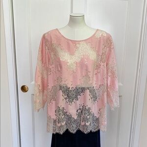 Linea by Louis Dell'Olio Pink Lace Blouse